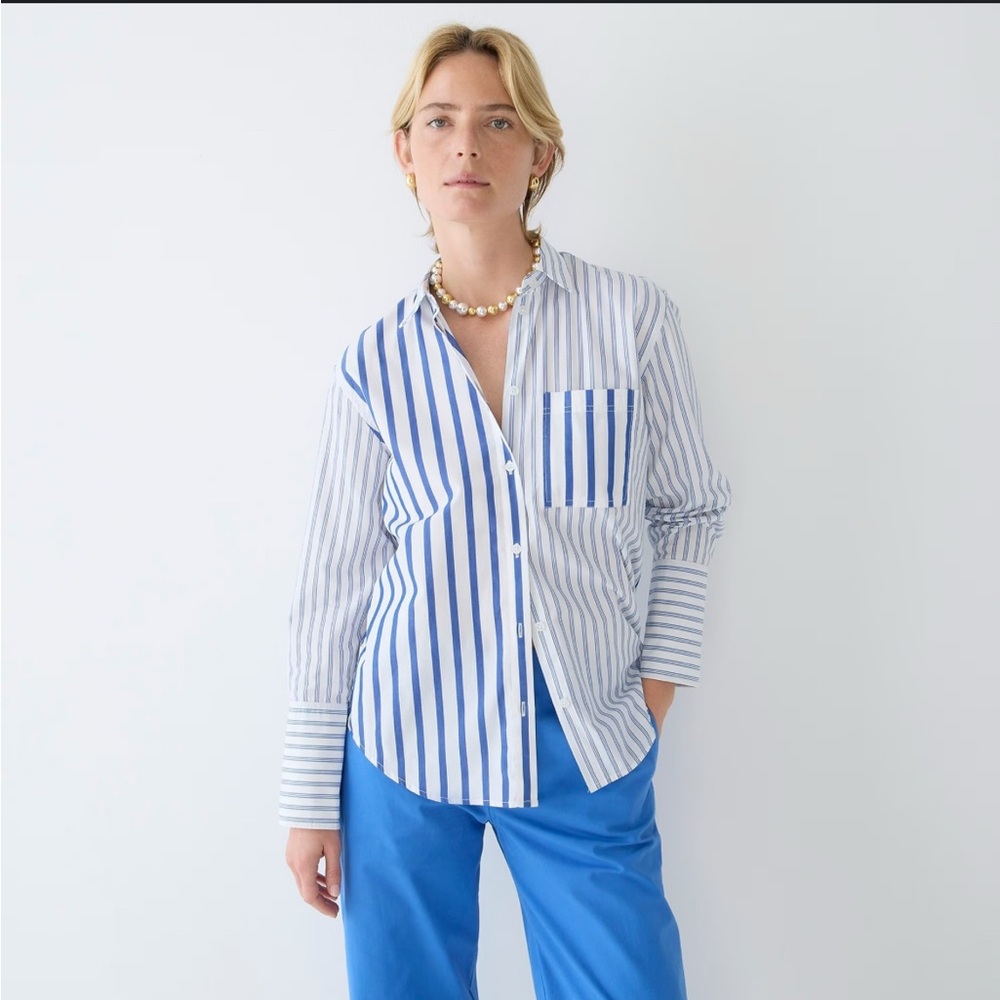 J Crew Garcon Shirt Blue White cocktail stripe 10